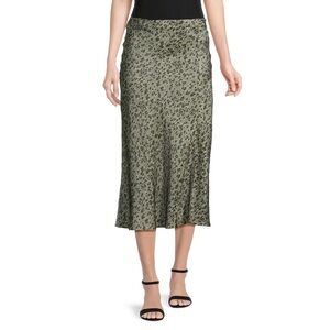 Time and Tru Women's Satin Midi Skirt with Side Slit, Size Small Leopard Print